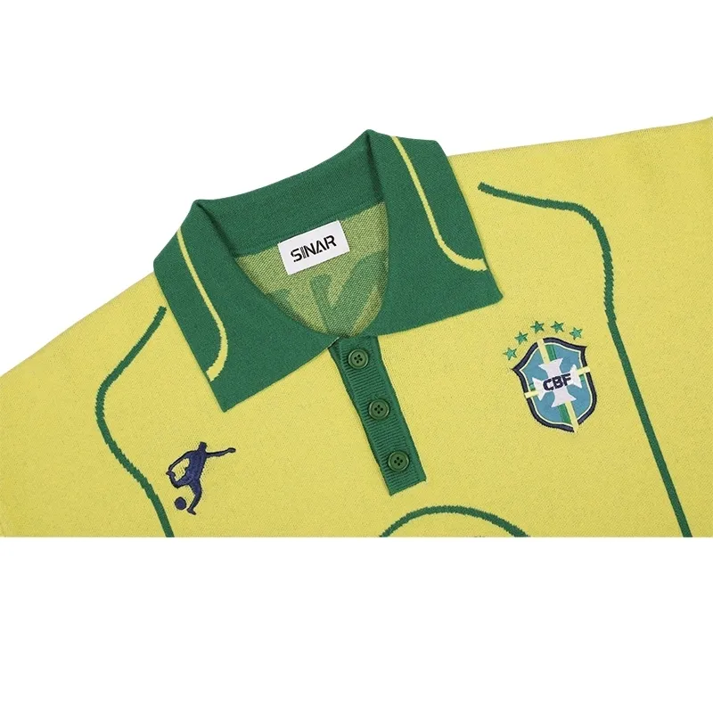 Maillot Brésil à Manches , Tricot Décontracté Style Vintage Football, Polo, Pull-over, Haut en Maille Jersey